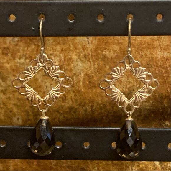 14K Yellow Gold and Smoky Topaz Dangle/Drop Earrings by ZRW Made in Israel